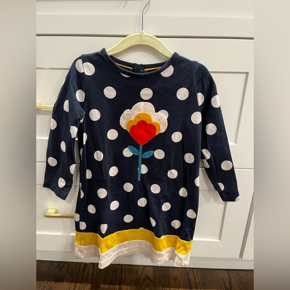 Mini Boden Navy Dress with White Polka Dots